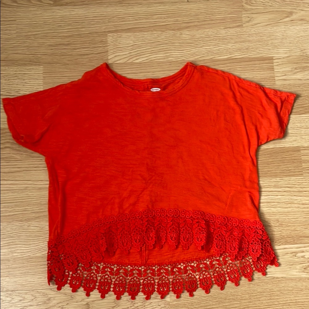 Red Lace Hem T-Shirt